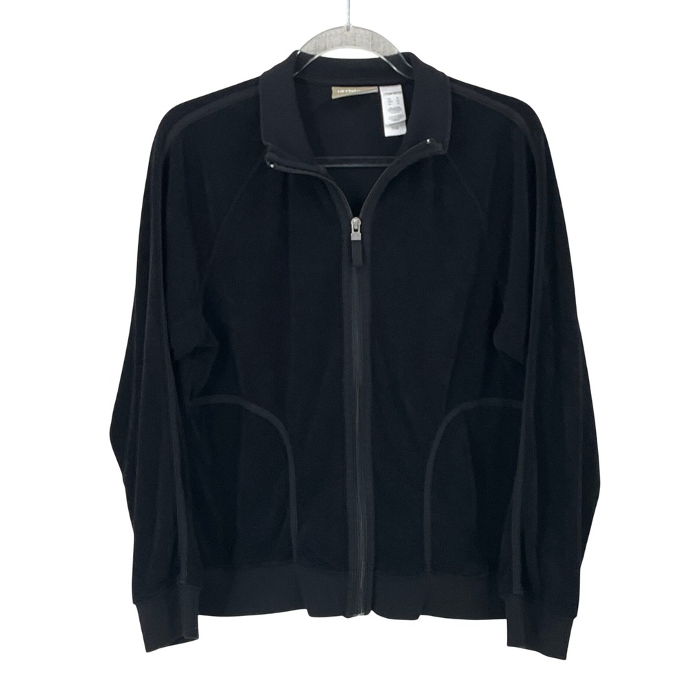Liz Claiborne Jacket Women XL Black Full Zip Track Mock Neck Pockets Classic Y2K